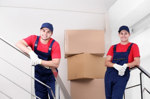 Removal company moving boxes in Parsons Green street